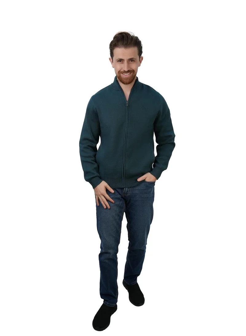 GIORDANO Men's Full-Zip Mock Neck Textured Knit Cardigan